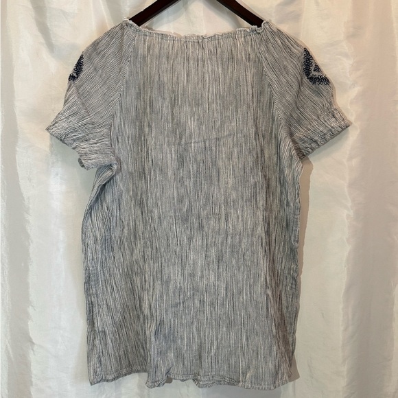 Westport 1962 Embroidered Peasant Top Blue White Striped 1X - Picture 5 of 8